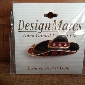 Design Mates 14k Gold Black And Red Hat Brooch